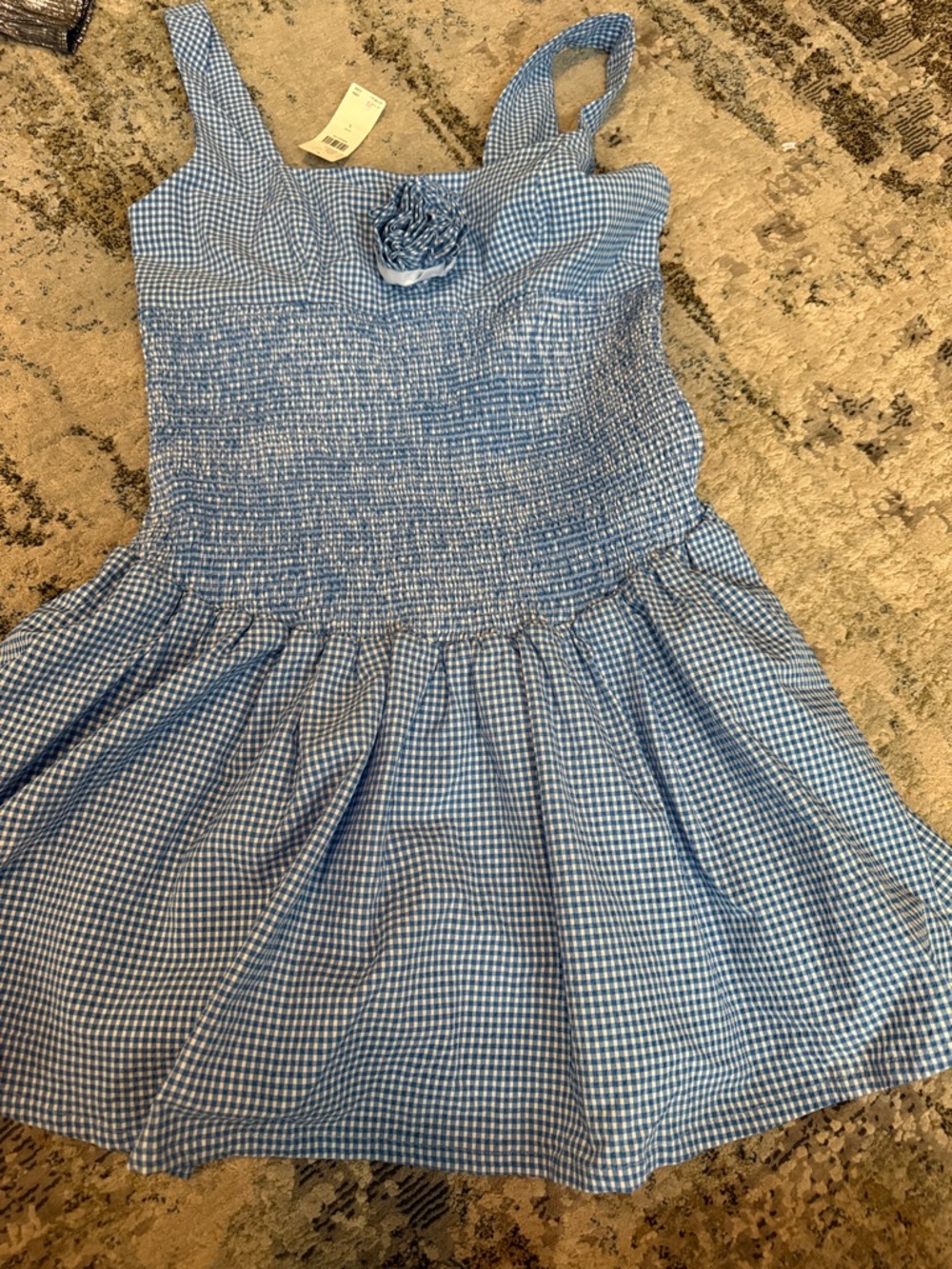 Maeve Blue Gingham Smocked Mini Dress with Rosette